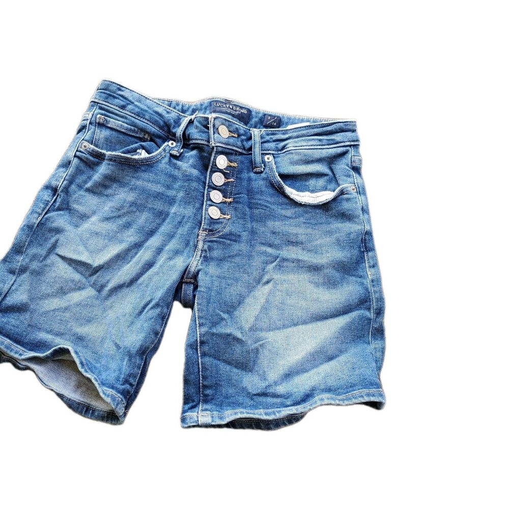 LUCKY BRAND Women's Exposed Button Fly Roll Up Denim Jean Shorts Sz 2 / 26